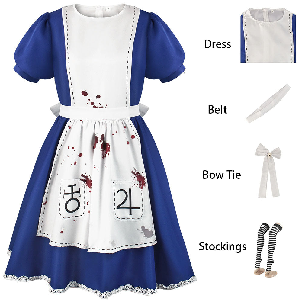 Alice: Madness Returns Costume Alice Cosplay Bloody Dress Kit with Stockings