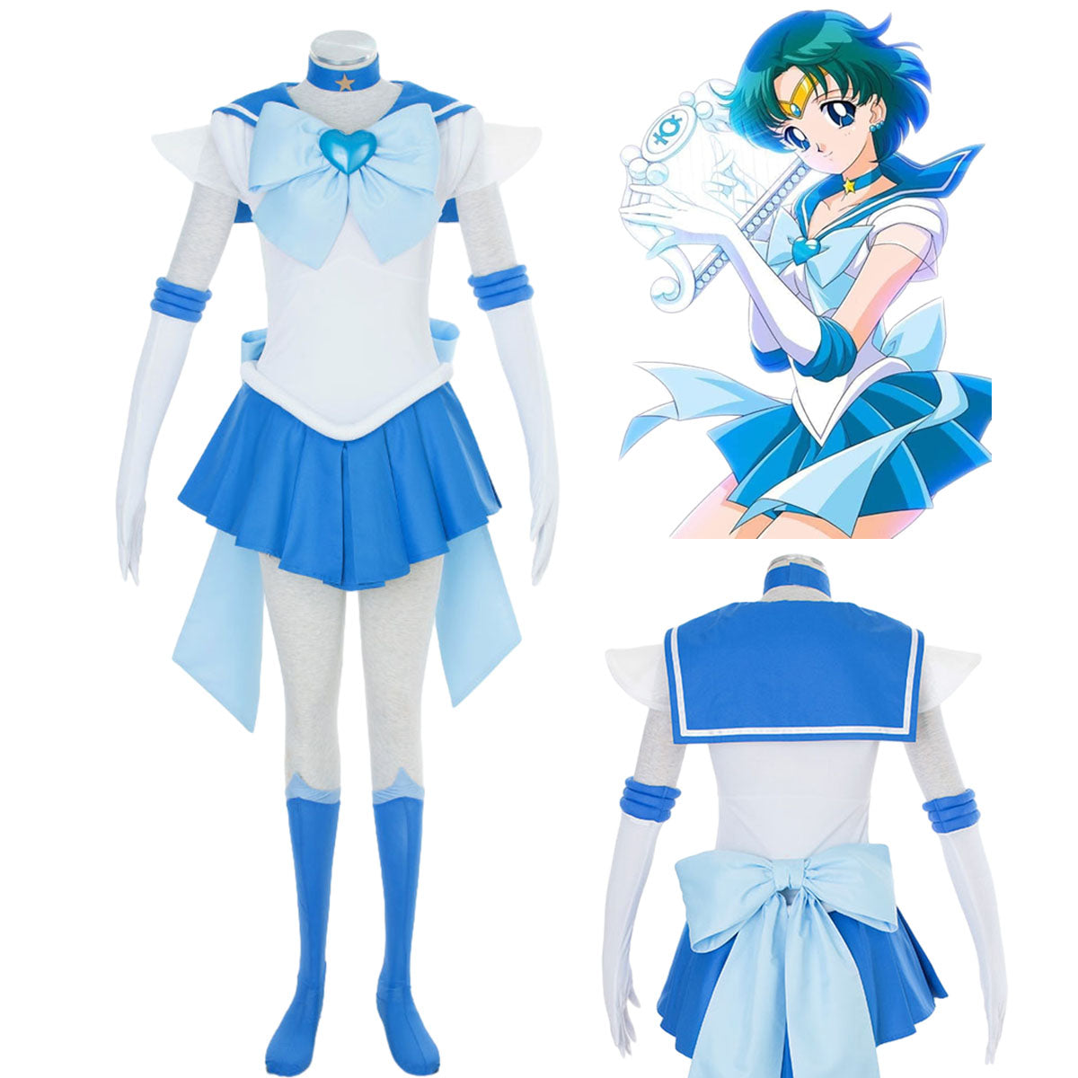 Sailor Moon Super S Sailor Mercury Mizuno Ami Cosplay Costume Kit with Accessories