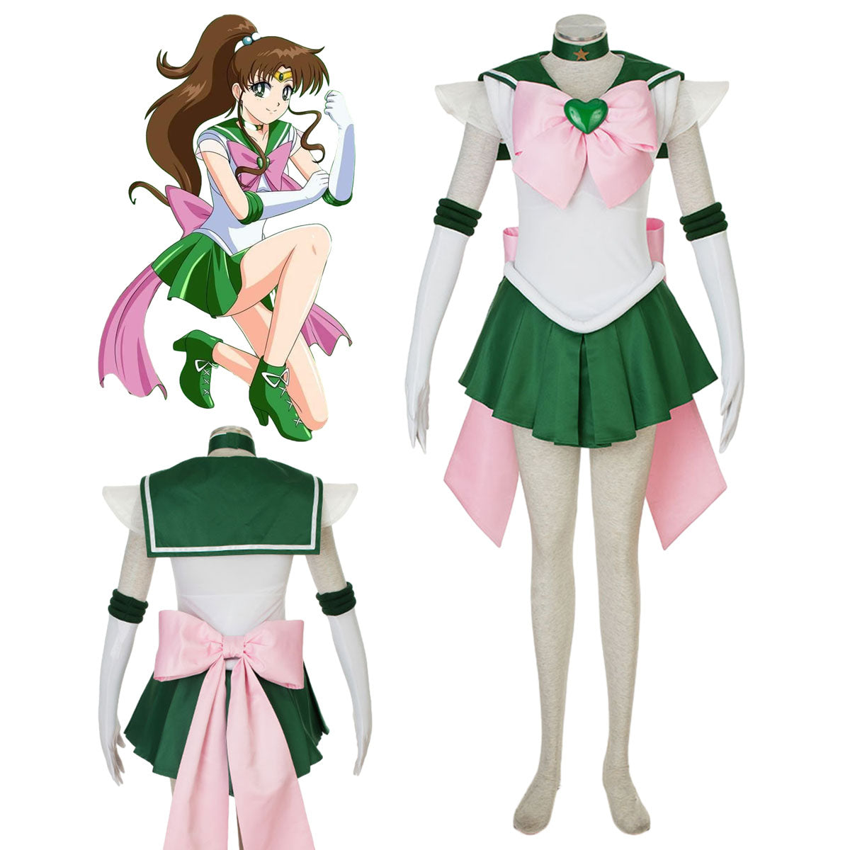 Sailor Moon Super S Sailor Jupiter Kino Makoto Cosplay Costume Kit with Accessories