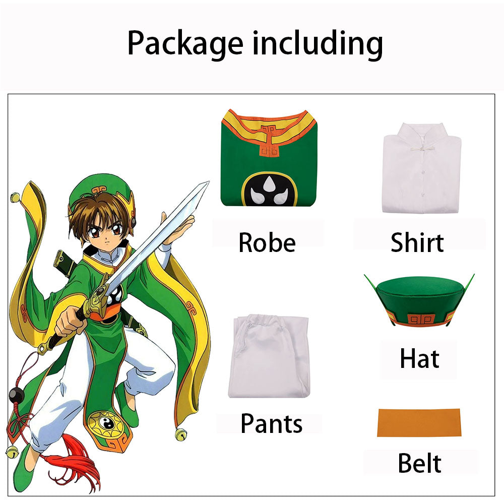 Cardcaptor Sakura Costume Syaoran Li Fighting Cosplay Green Costume Outfit Kit