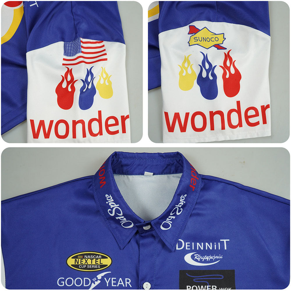 Ricky Bobby Costume White Racing Short Sleelves Shirt with Hat