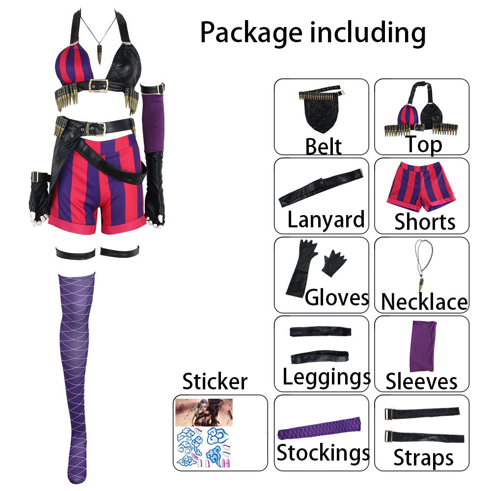 League of Legends(LoL) Costume Jinx Cosplay full Outfit Costume Kit