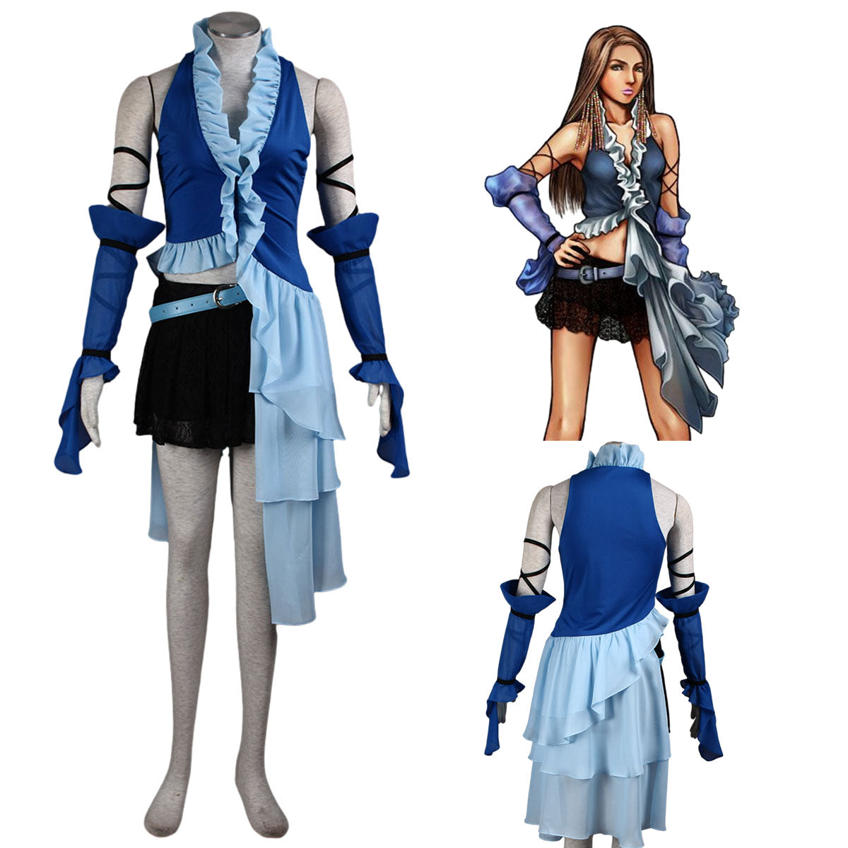 Final Fantasy 10 Yuna Cosplay Costume Outfit Kits with Accessories