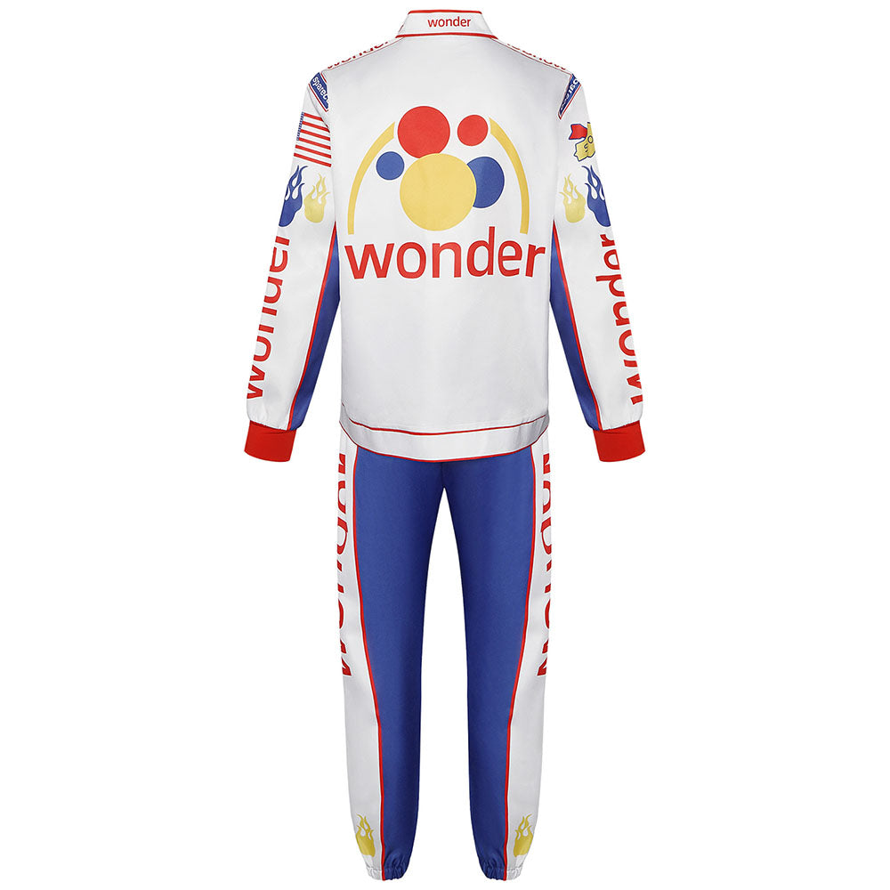 Ricky Bobby Costume White Racing Suits full Outfit Kit with Hat