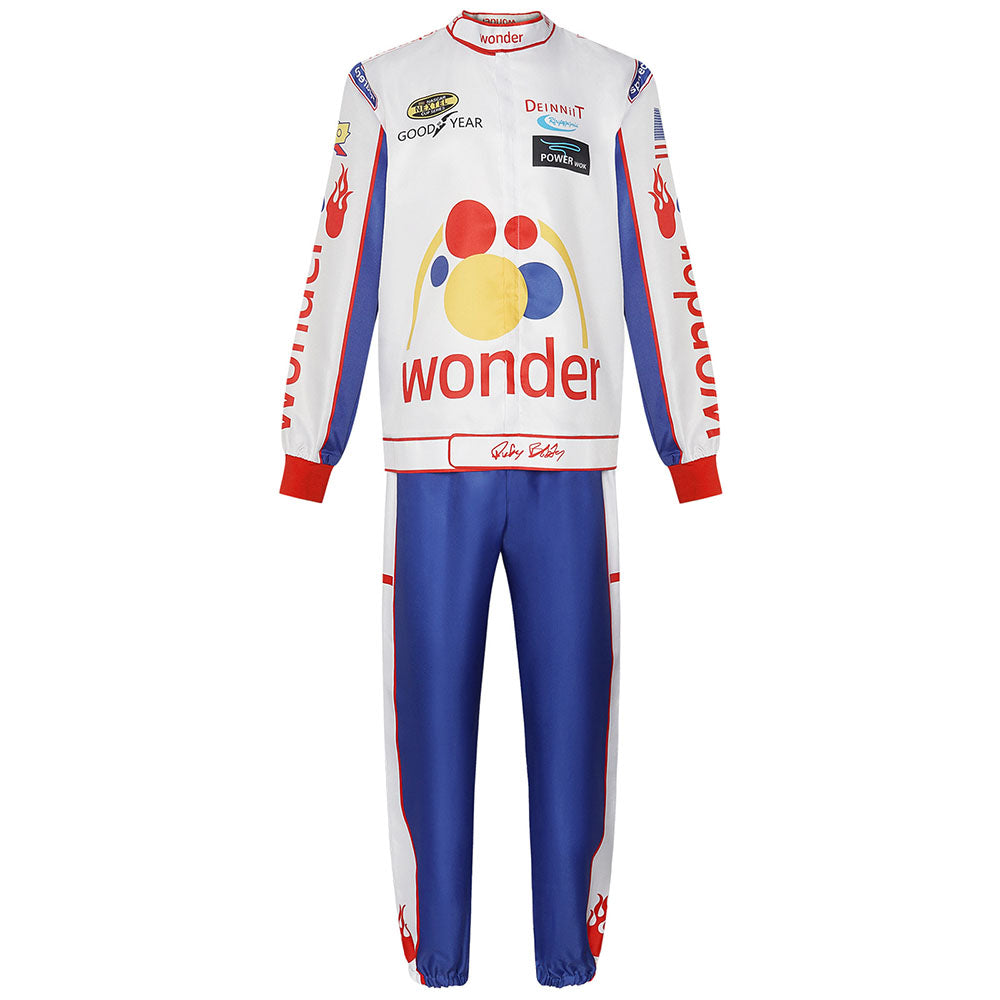 Ricky Bobby Costume White Racing Suits full Outfit Kit with Hat