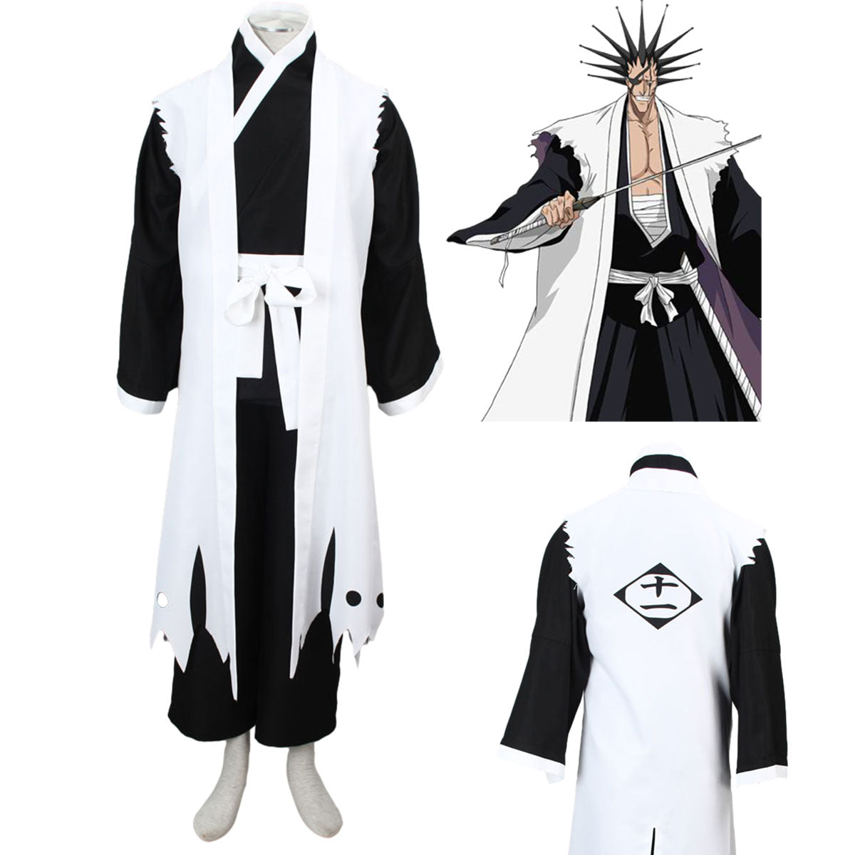 Anime Bleach 11th Division Captain Zaraki Kenpachi Cosplay Costume Full Outfit Kit