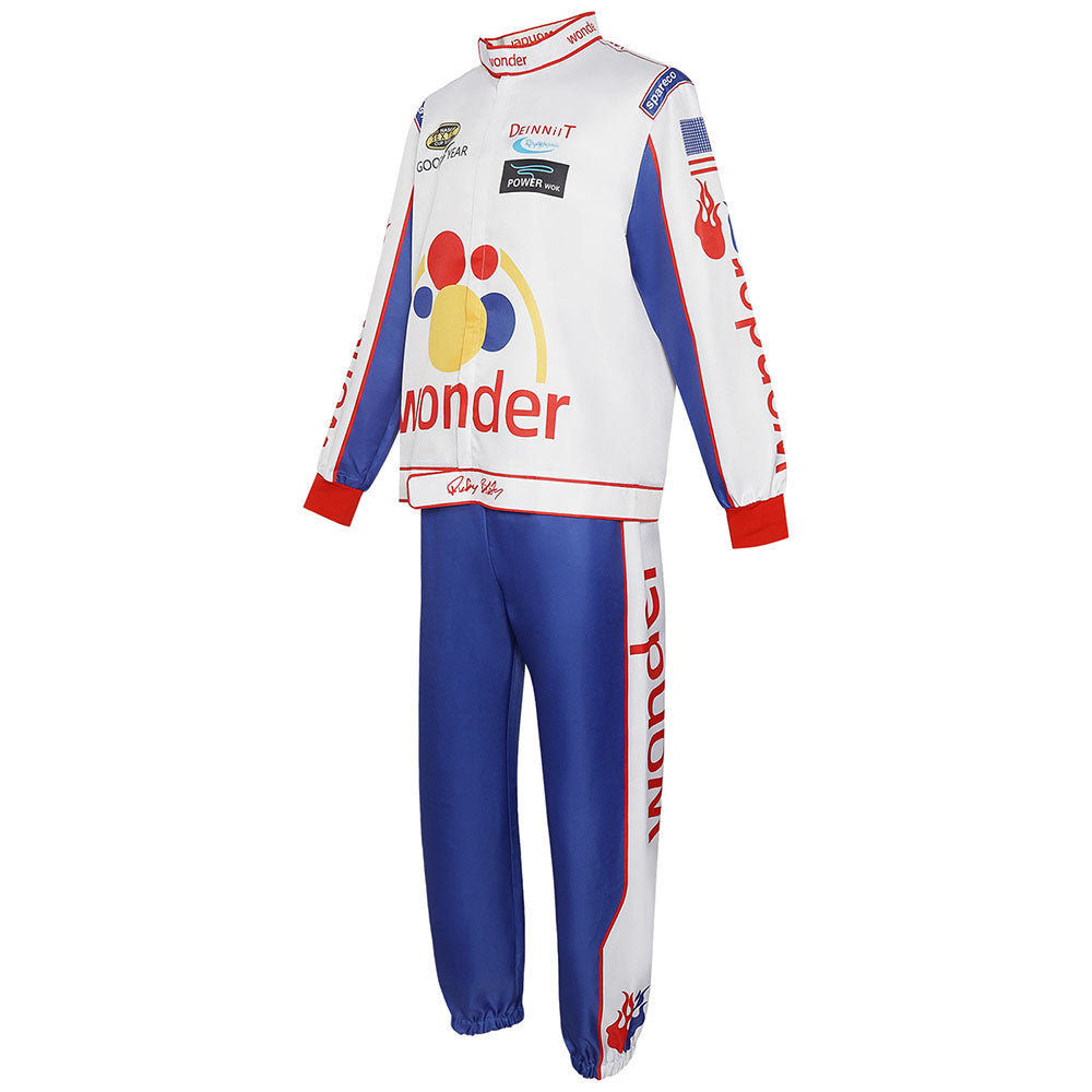Ricky Bobby Costume White Racing Suits full Outfit Kit with Hat