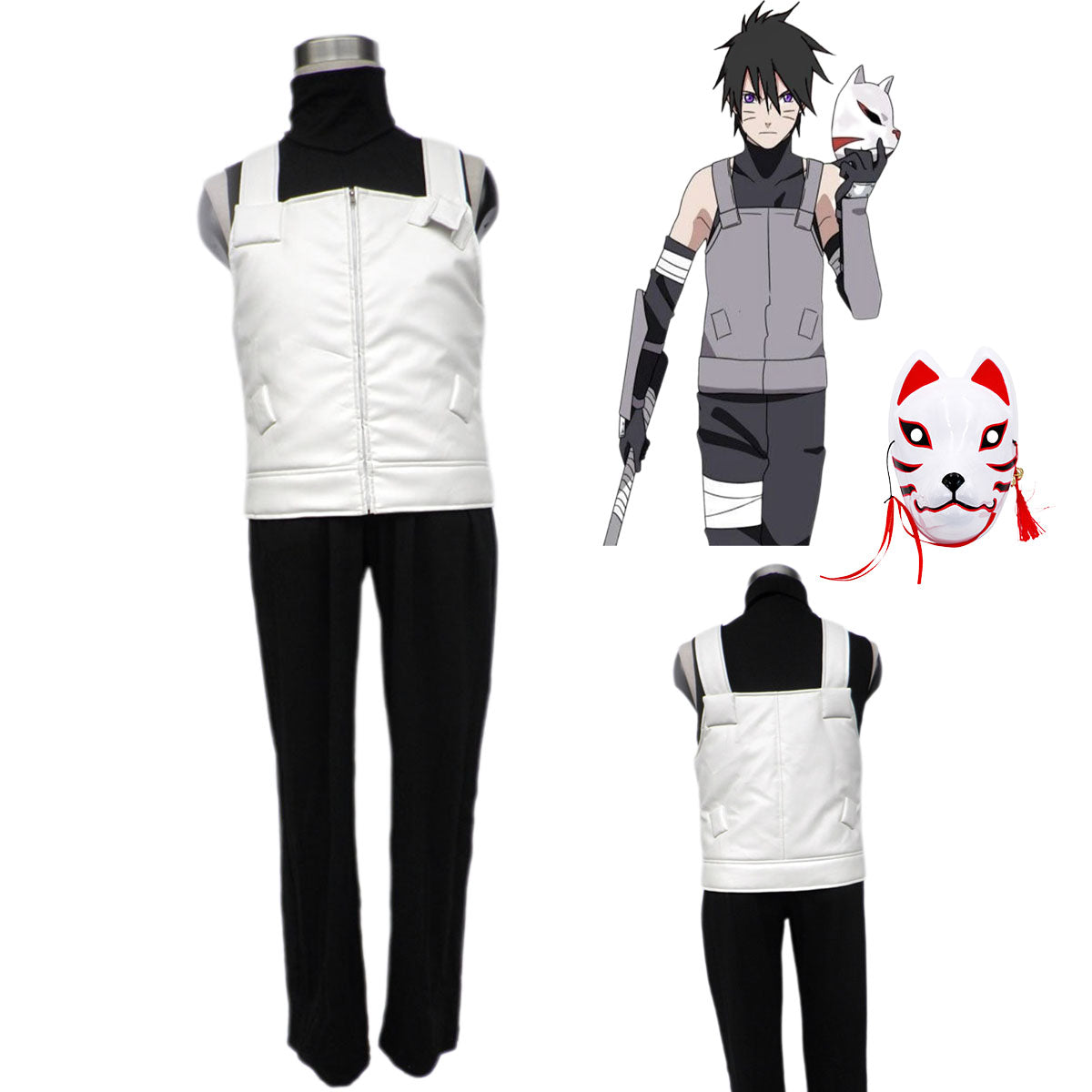 Naruto Shippuden Kakashi Anbu Cosplay Costume Outfit Kit with Mask