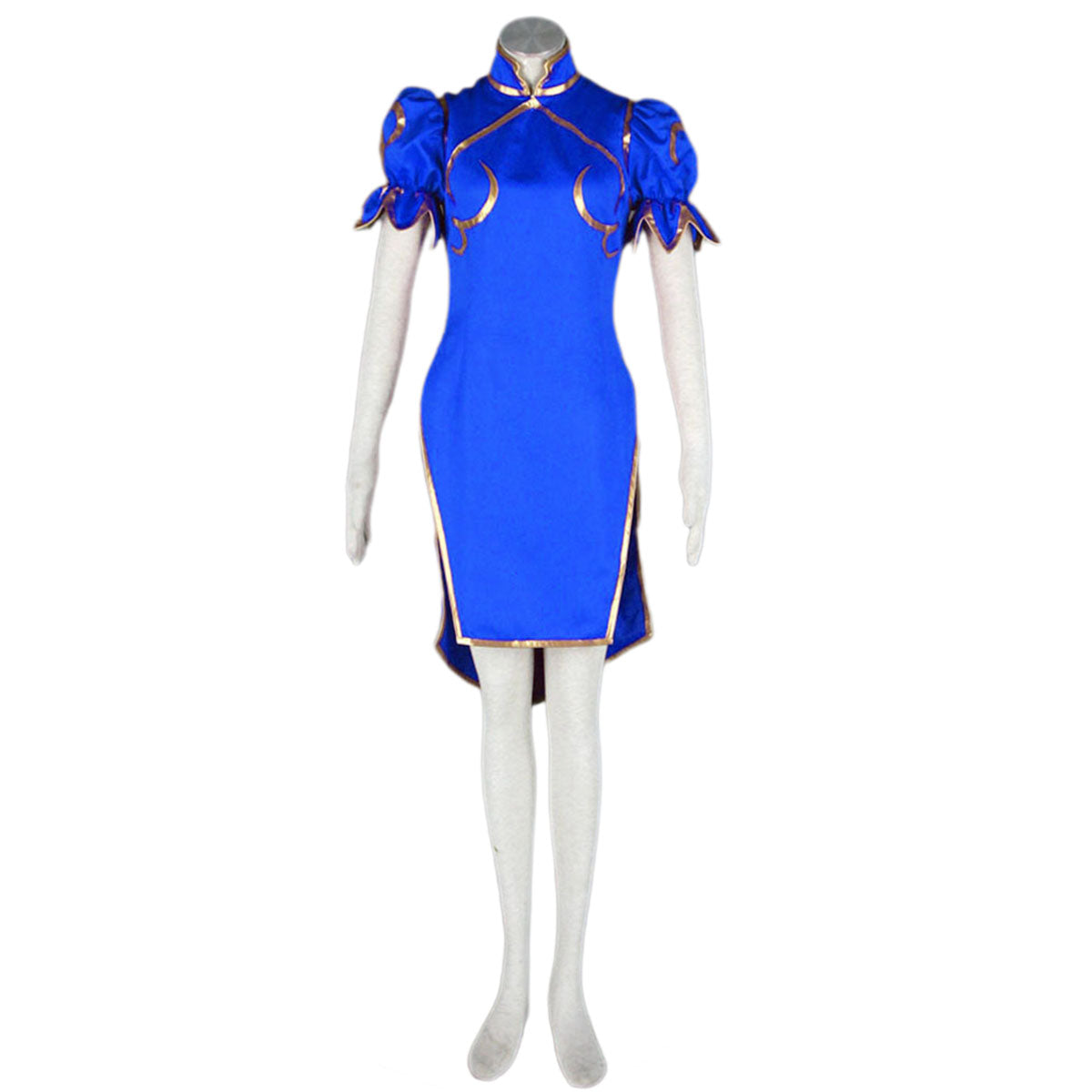 Game Street Fighter Costume Chunli Blue Cosplay Dress Kit with Belt and Headdress