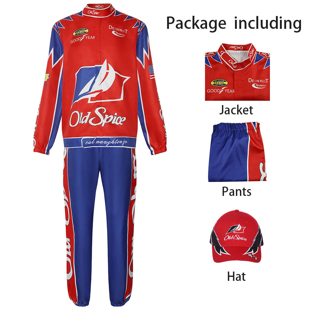 Ricky Bobby Costume Red Racing Suits full Outfit Kit with Hat