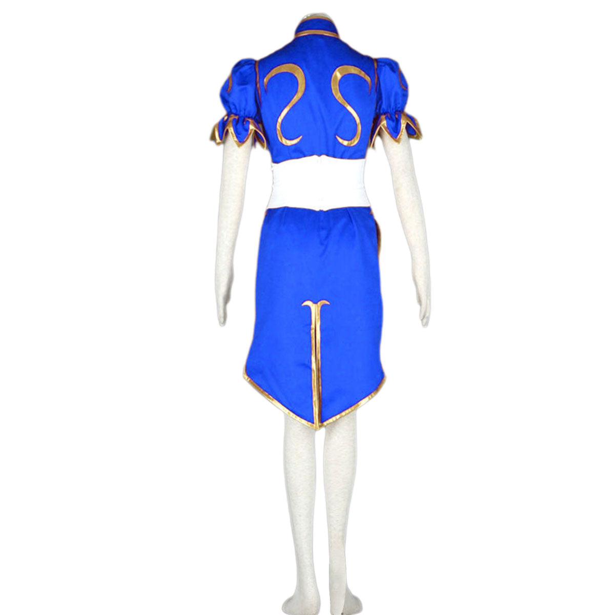 Game Street Fighter Costume Chunli Blue Cosplay Dress Kit with Headdress and Belt