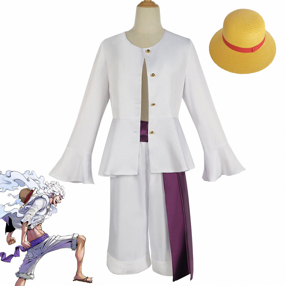 One Piece Costume Gear 5 Luffy Cosplay White Costume Outfit Kit