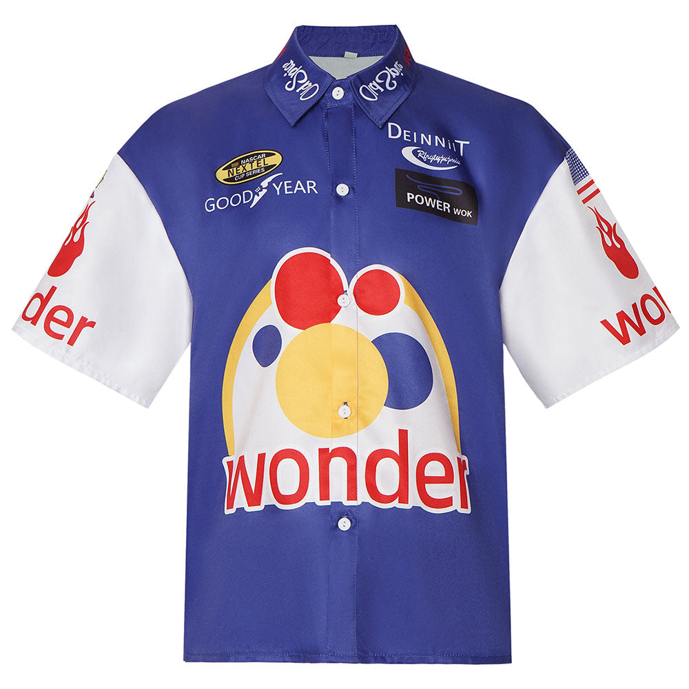 Ricky Bobby Costume White Racing Short Sleelves Shirt with Hat