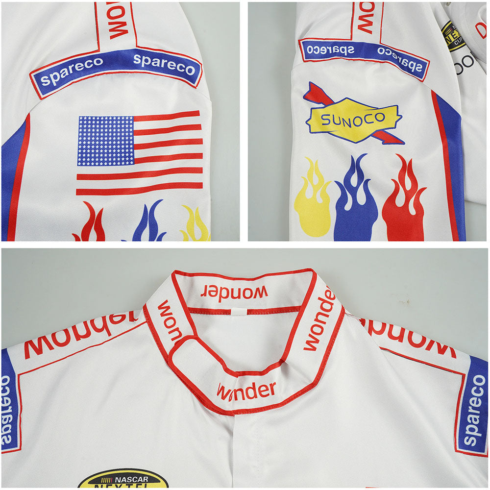 Ricky Bobby Costume White Racing Suits full Outfit Kit with Hat