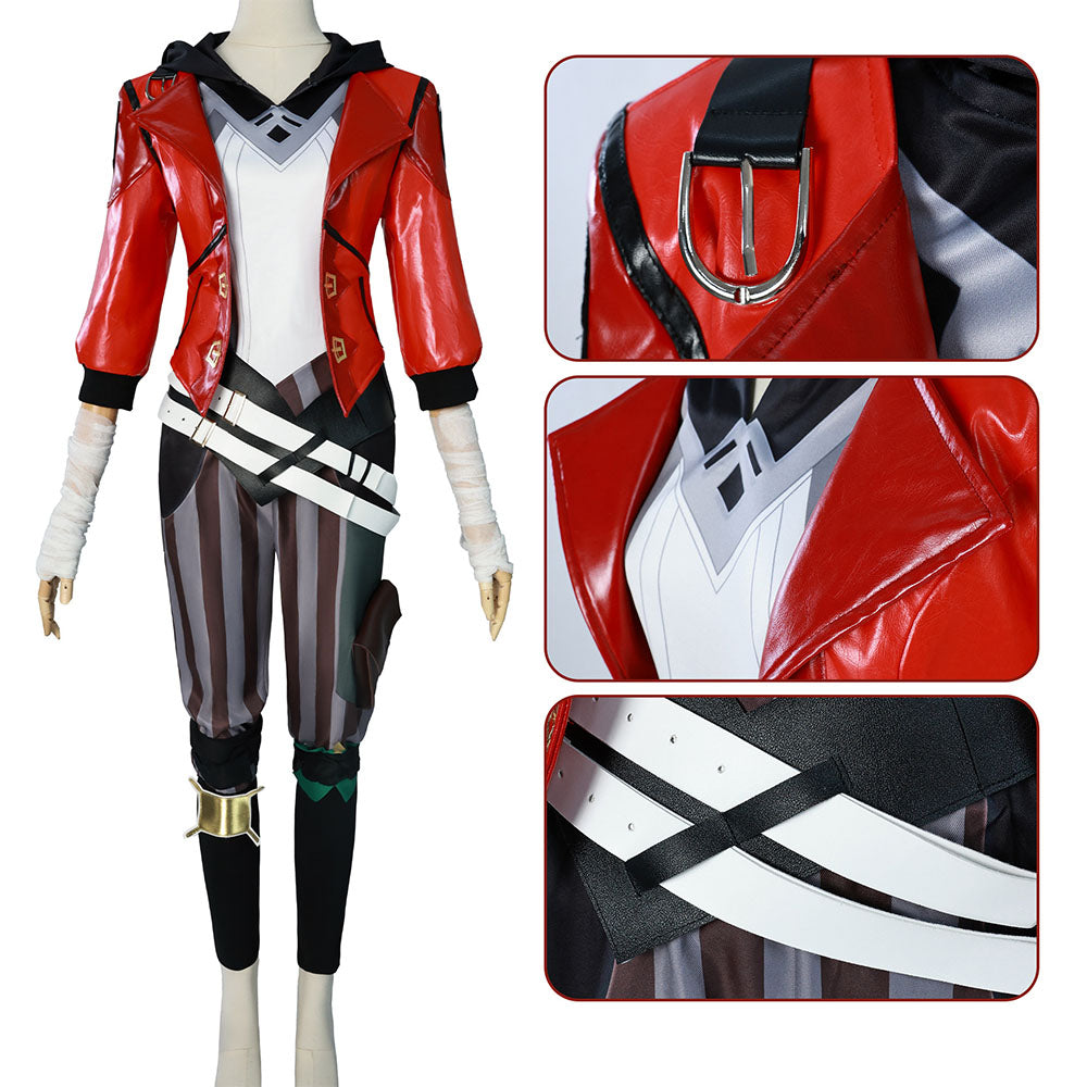 Movie League of Legends(LoL) Costume Vi Cosplay Red full Outfit Costume Kit