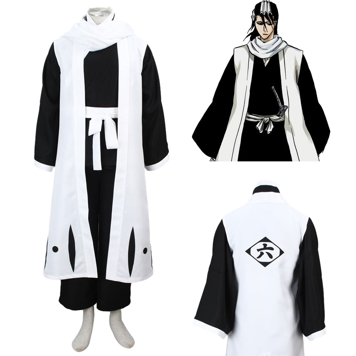 Anime Bleach 6th Division Captain Kuchiki Byakuya Cosplay Costume full Outfit Kit
