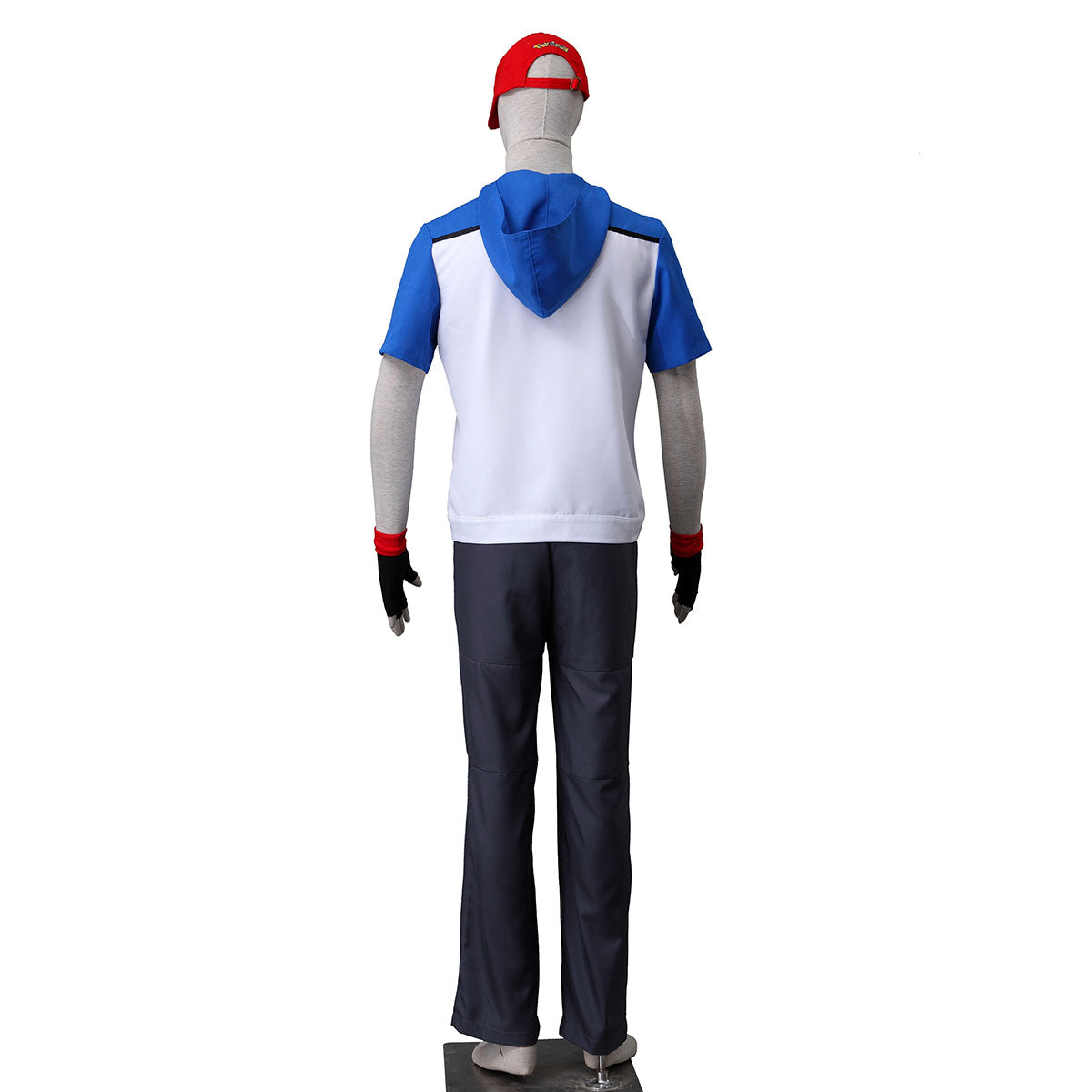 Anime Pokemon Trainer Ash Ketchum Hoodie Short Sleeve Costume Kit with Hat and Gloves
