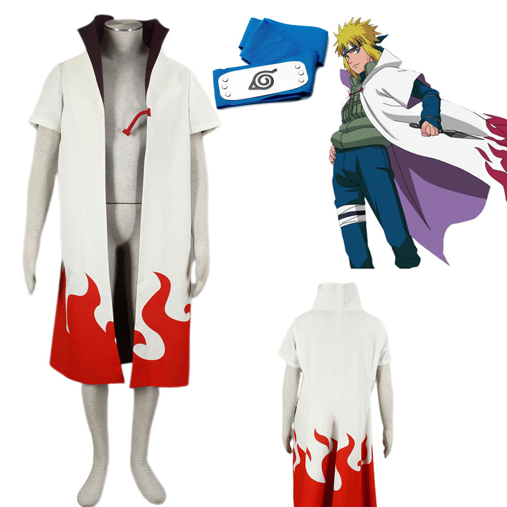 Naruto Shippuden 4th Hokage Namikaze Minato Cosplay Costume Cloak for Men and Kids