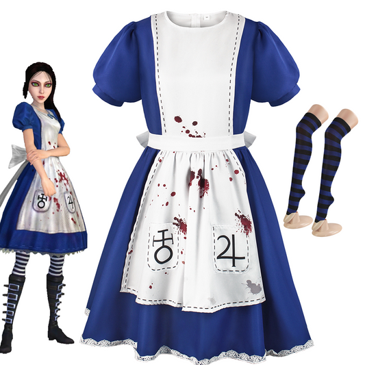 Alice: Madness Returns Costume Alice Cosplay Bloody Dress Kit with Stockings