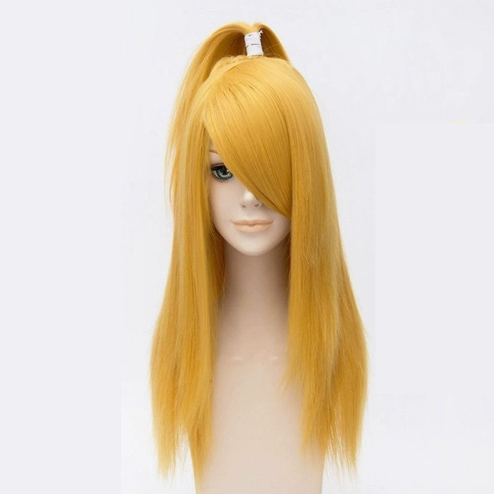 Long Golden Yellow Anime Cosplay Wig with High Ponytail and Classic Ninja Headband