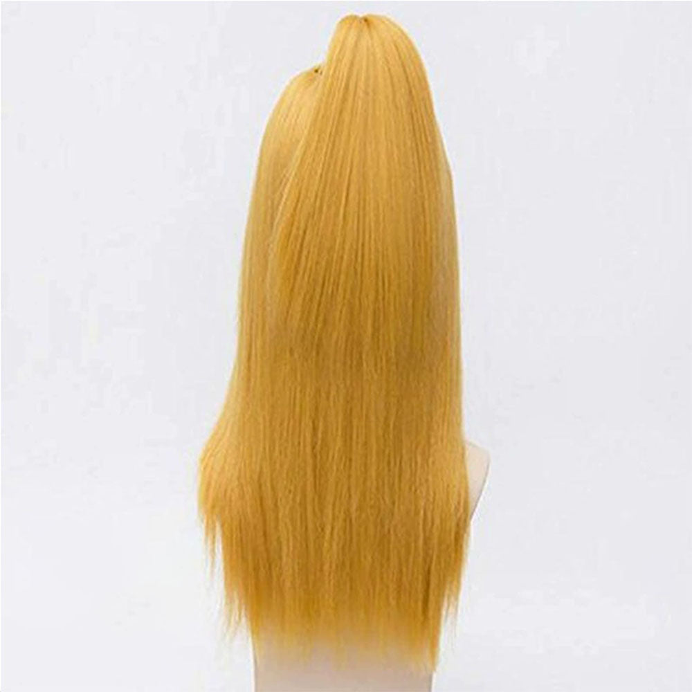 Long Golden Yellow Anime Cosplay Wig with High Ponytail and Classic Ninja Headband