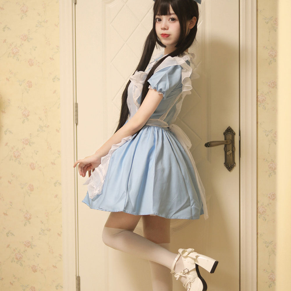 Alice's Adventures in Wonderland Costume Alice Cosplay Dress Kit with Headband