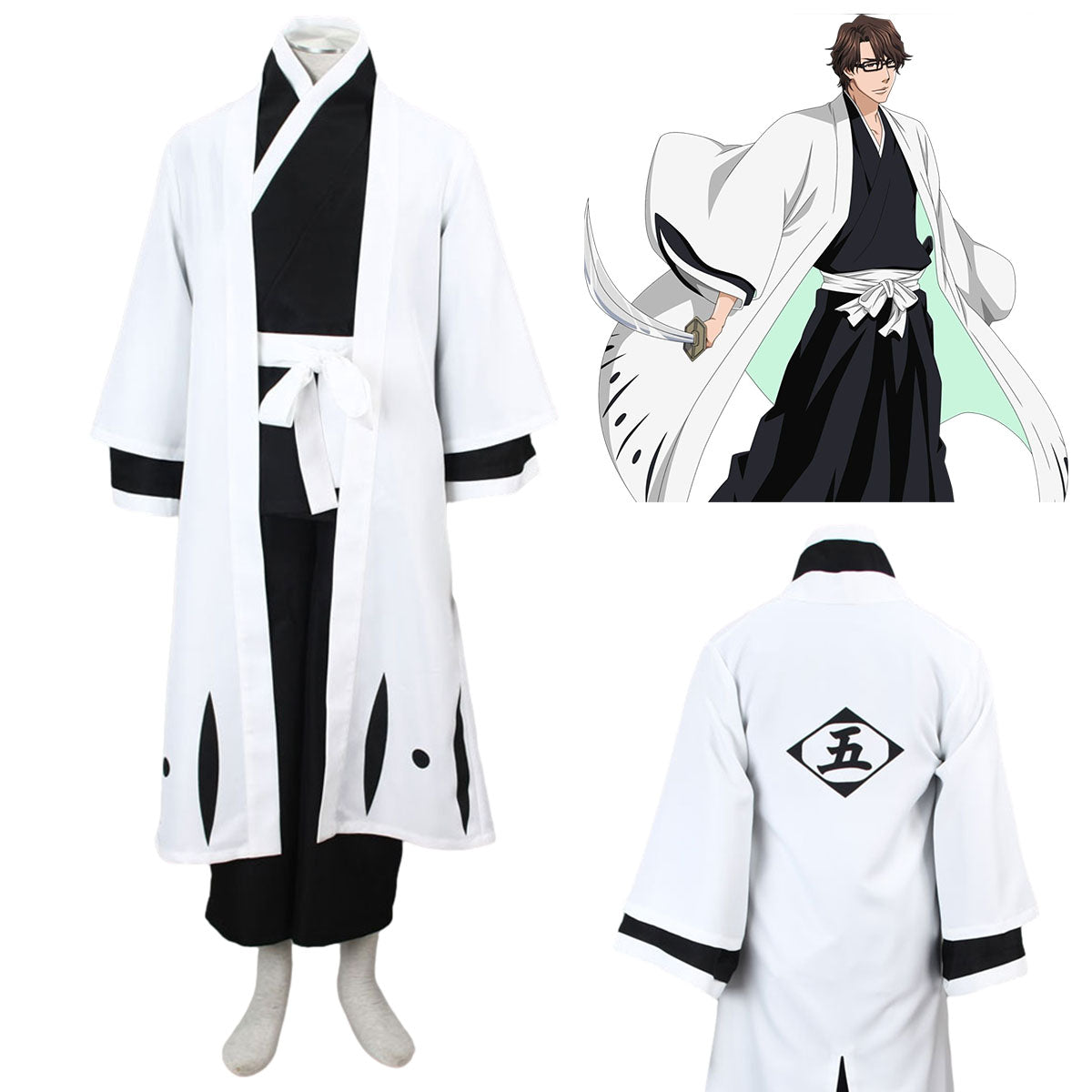 Anime Bleach 5th Division Captain Aizen Sousuke Cosplay Costume full Outfit Kit