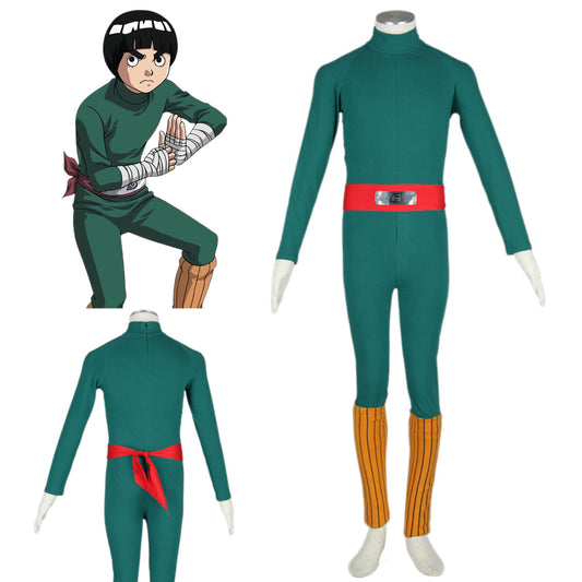 3PCS Naruto Costume Rock Lee Cosplay Green Jumpsuit Kit for Men and Kids