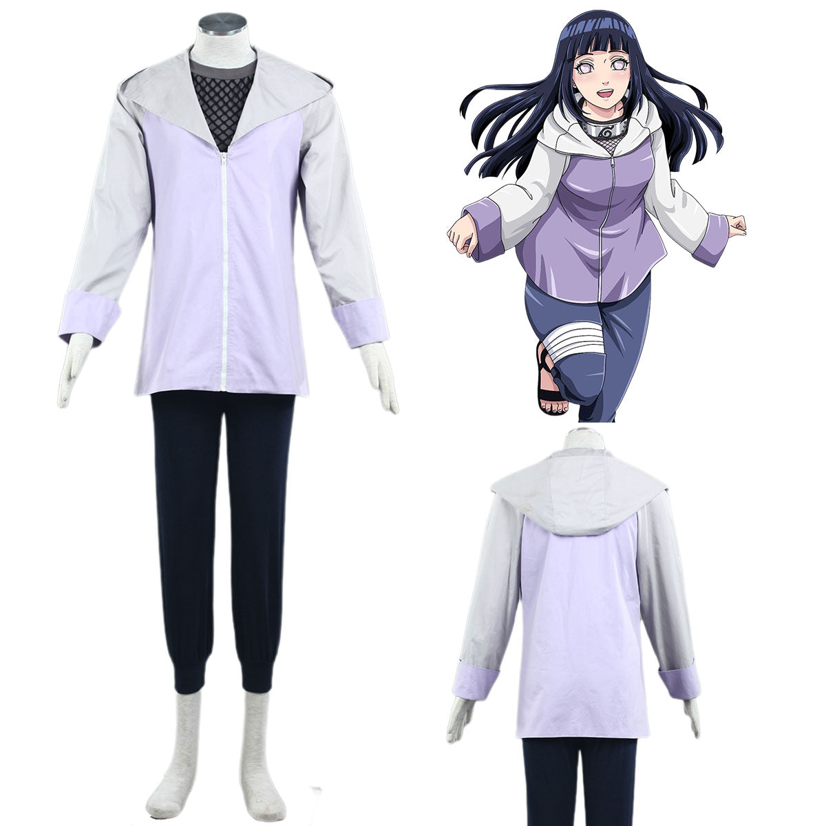 Anime Naruto Costume Hinata Cosplay Costume Set with Headband for Women and Kids