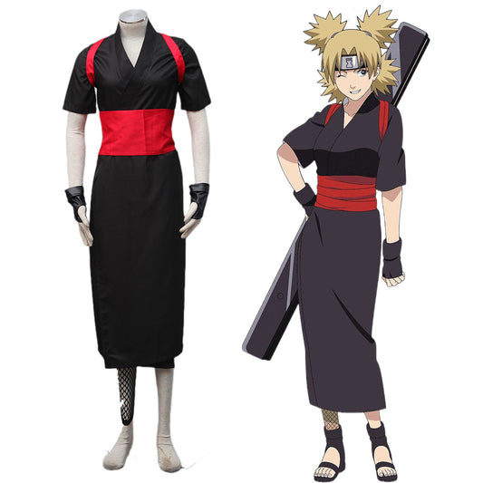 Anime Naruto Costume Temari Cosplay Black Dress Outfit Set for Women and Kids