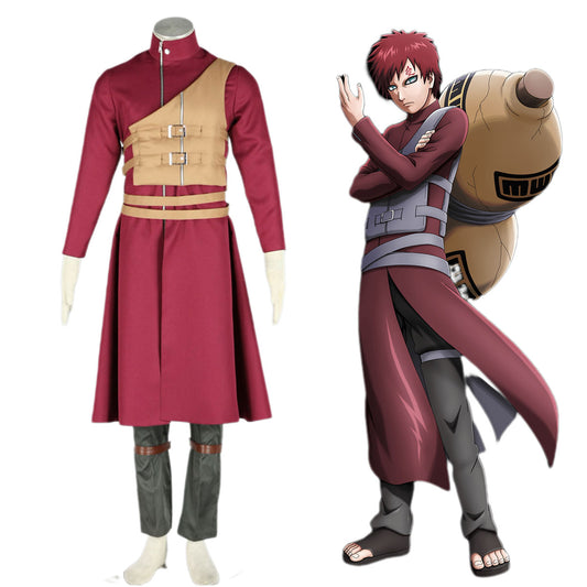 4 PCS Anime Naruto Costume Gaara Cosplay Red Outfit Set for Men and Kids