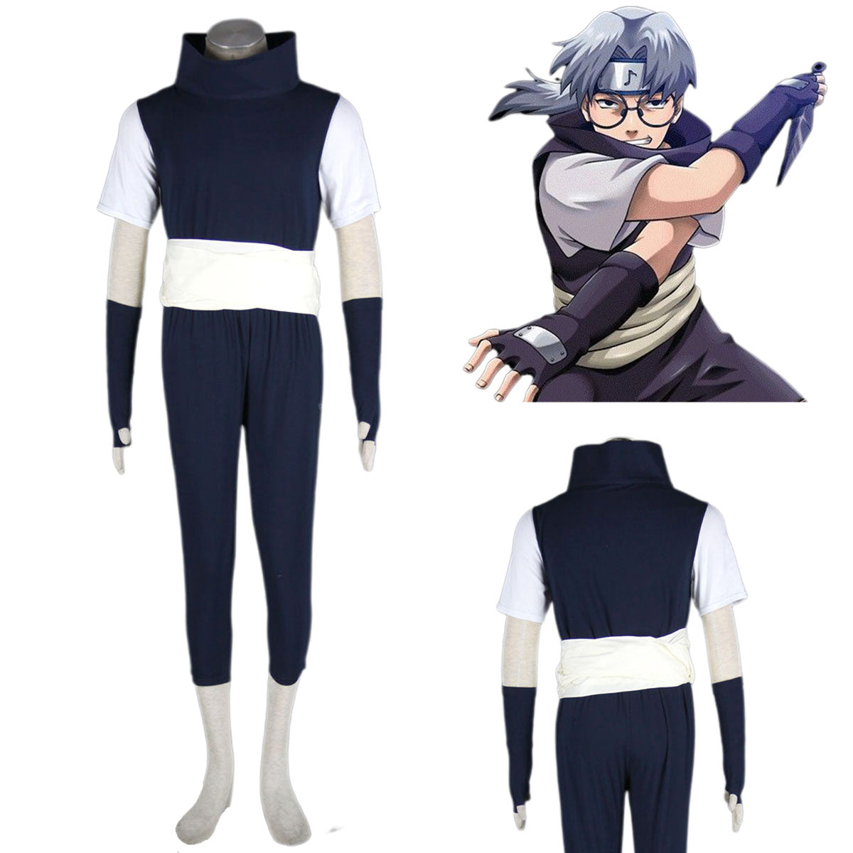 5 PCS Anime Naruto Costume Kabuto Yakushi Cosplay Outfit Kit for Men and Kids
