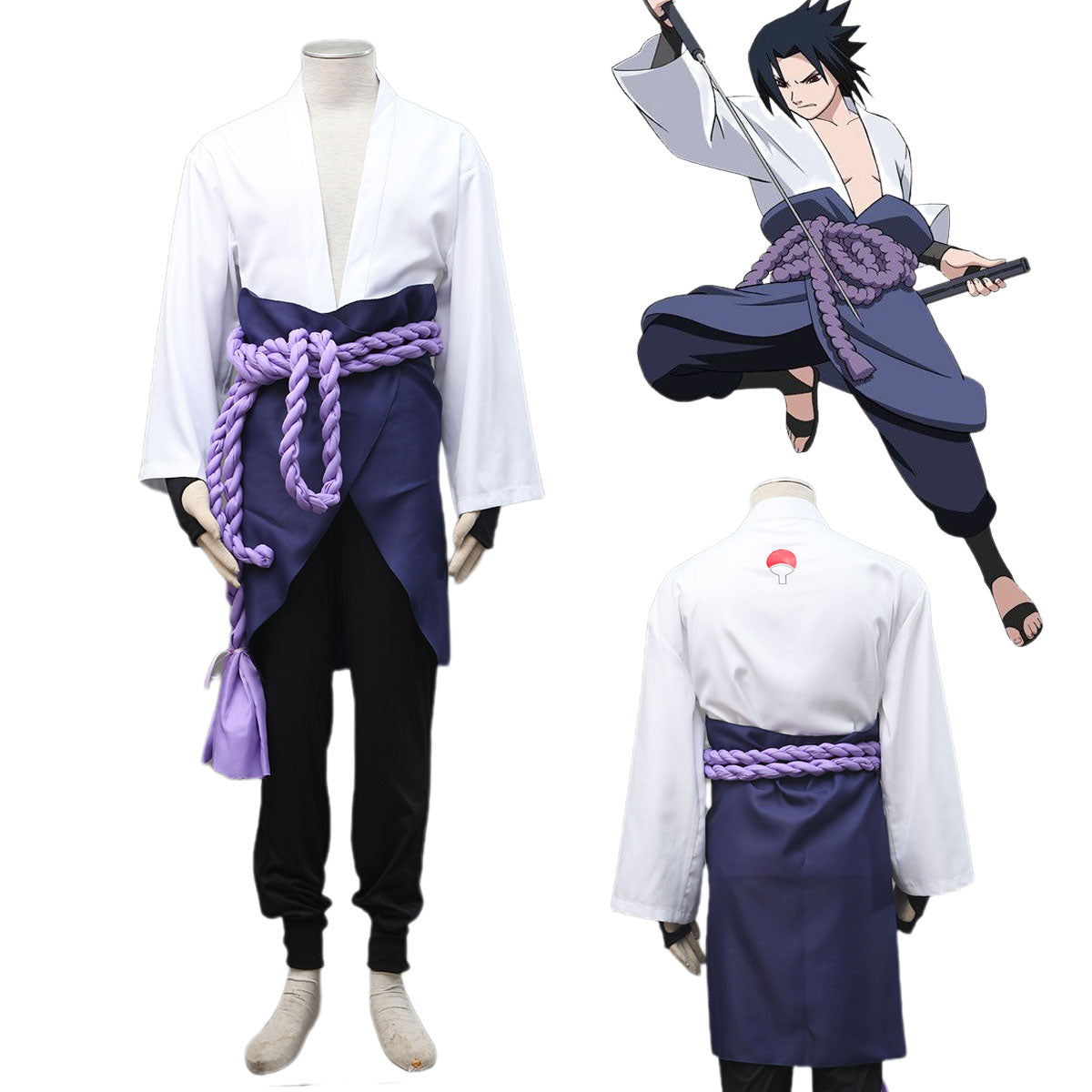 Anime Naruto Costume Sasuke Snake Clan Costume Set for Men and Kids