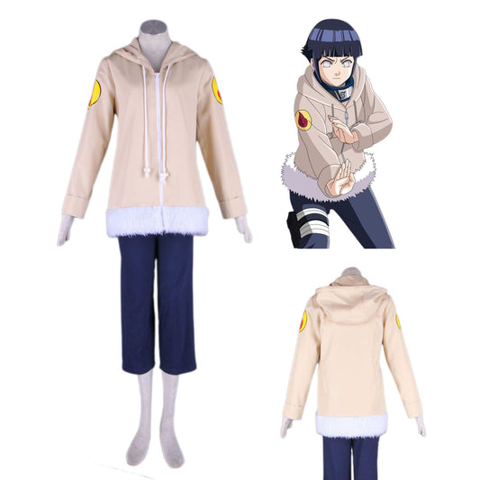 Anime Naruto Hinata Cosplay Beige Costume with Headband for Women and Kids