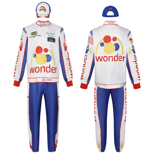 Ricky Bobby Costume White Racing Suits full Outfit Kit with Hat