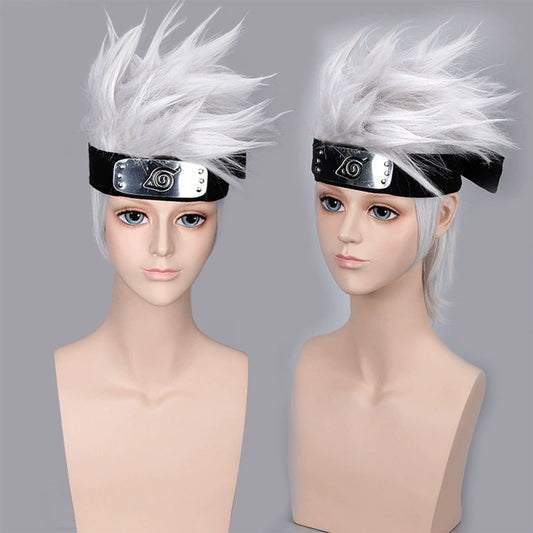 2 PCS Anime Naruto Costume Kakashi Cosplay Wig with Headband