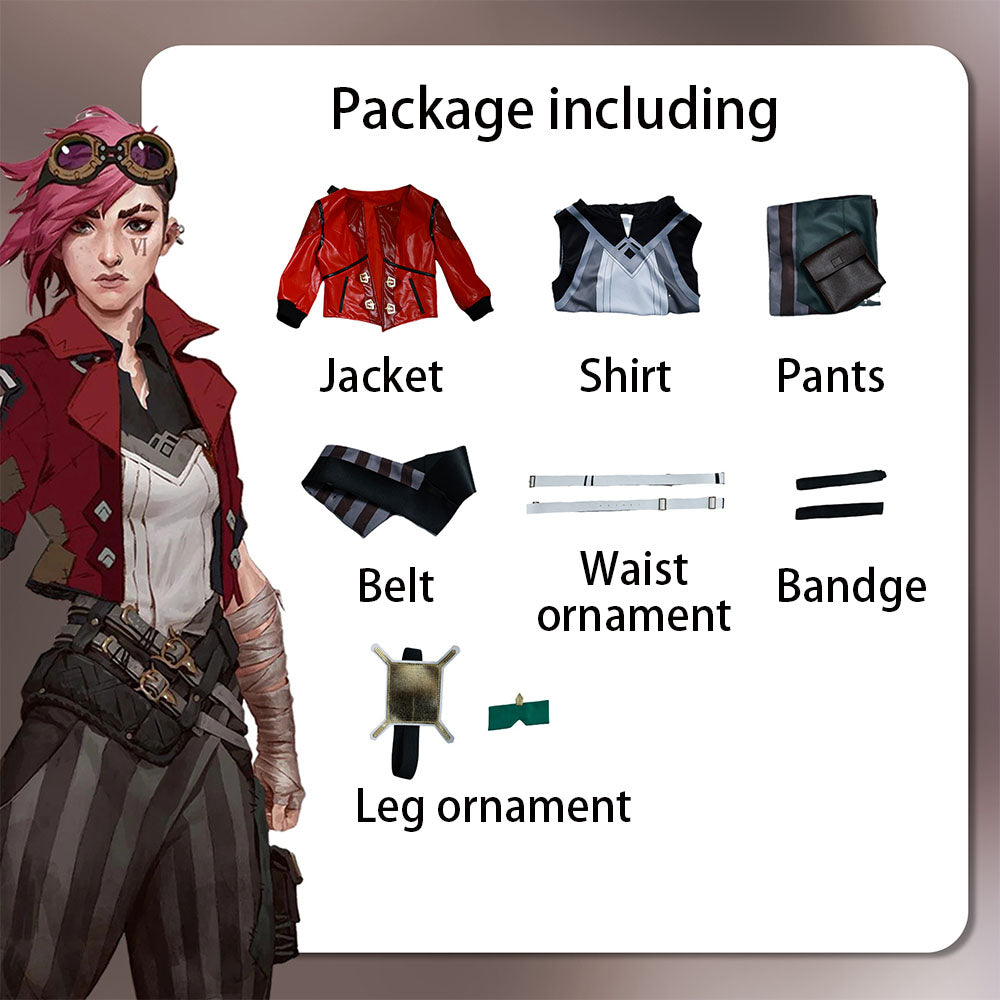 Movie League of Legends(LoL) Costume Vi Cosplay Red full Outfit Costume Kit