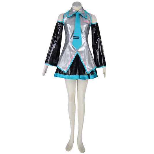 Virtual Diva Pop Star Cyber 39 Cosplay Silver Dress Kit with Accessories for Women Kids
