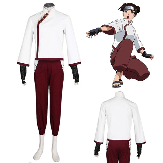 Naruto Costume Tenten Cosplay Set with Gloves for Women and Kids