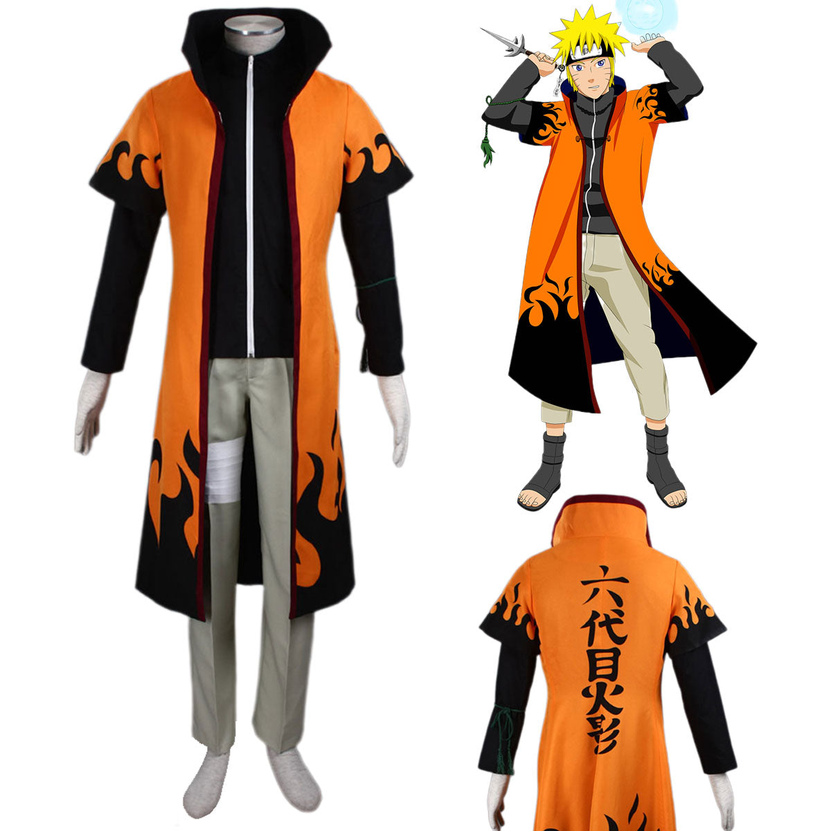 Anime Naruto Costume Naruto Sixth Hokage Cosplay Outfit Kit for Men and Kids