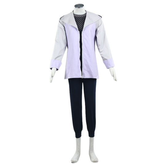 Anime White-Eye Gentle Clan Ninja Costume Set with Wig for Women and Children