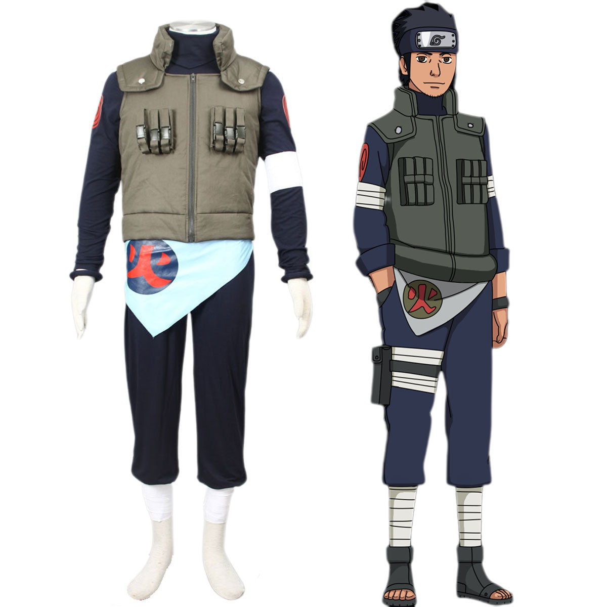 7 PCS Naruto Costume Asuma Cosplay Full Outfit with Headband for Men and Kids
