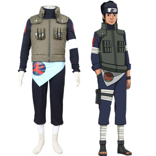 7 PCS Naruto Costume Asuma Cosplay Full Outfit with Headband for Men and Kids
