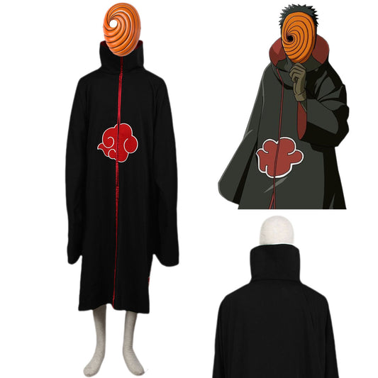 Anime Naruto Costume Obito Tobi Cosplay Akatsuki Cloak with Mask for Adults Kids