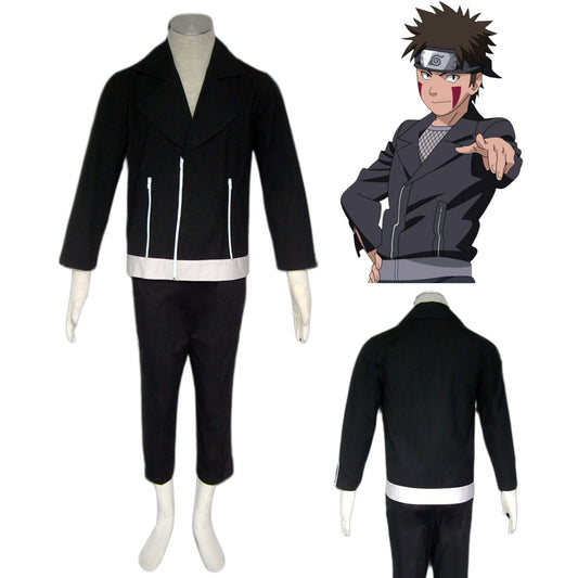 Anime Naruto Costume Kiba Cosplay Black Outfit Kit with Headband for Men and Kids