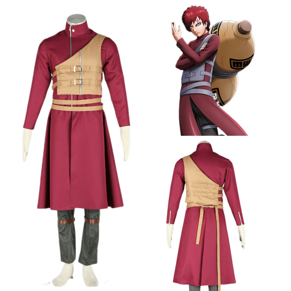 Anime Naruto Shippuden Gaara Cosplay Costume Outfit Kit