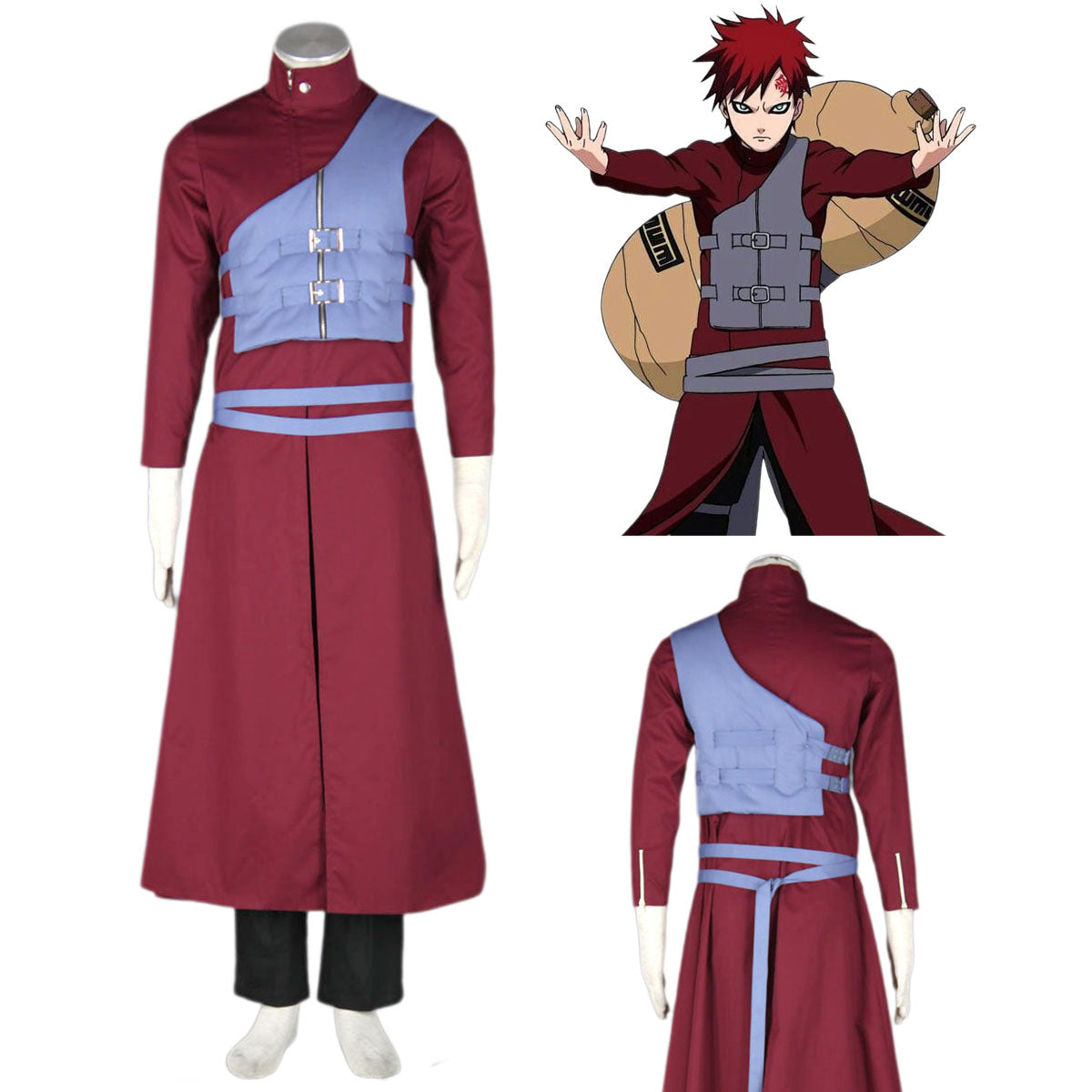 Naruto Costume Gaara Cosplay Costume Red Outfit Set for Men and Kids