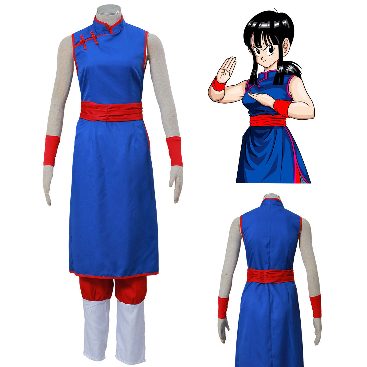 Dragon Ball Costume Chichi Unmarried Blue Cosplay Outfit Kit