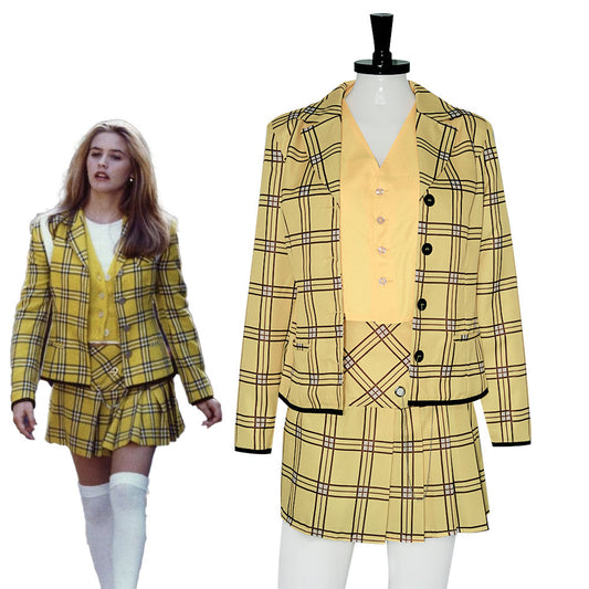 Movie Clueless Costume Cher Horowitz Cosplay Yellow Plaid Costume Kit