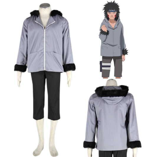 Anime Naruto Costume Kiba Cosplay Gray Jacket Kit for Men and Kids